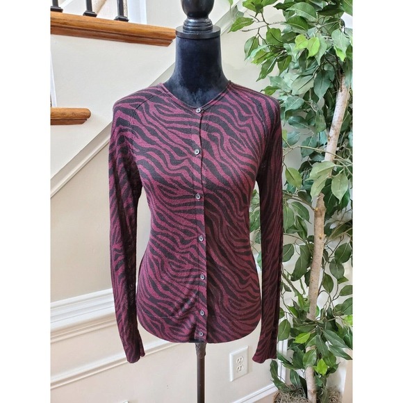 Women's Black & Maroon Long Sleeve Buttons Front Casual Cardigan Sweater - Picture 1 of 10